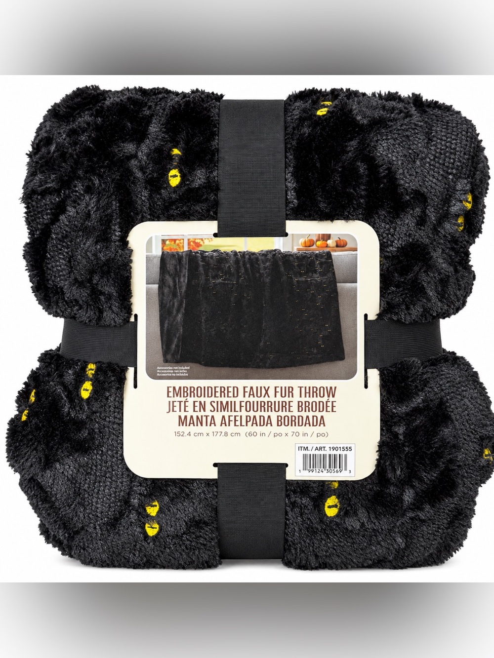 NWT Costco Halloween Black Cat Faux Fur Throw Blanket 60x70